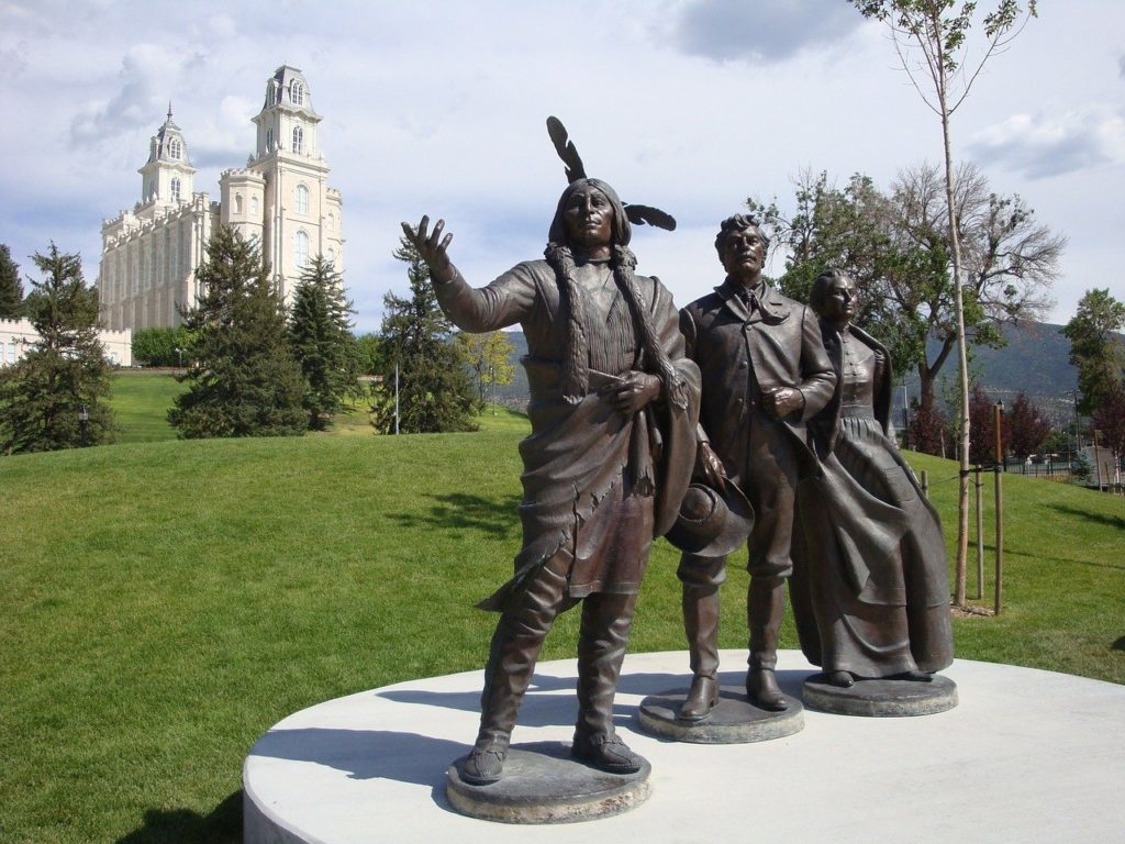 Mormon church and statues